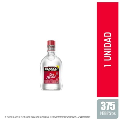Aguardiente blanco sin azúcar media vidrio 375 cc